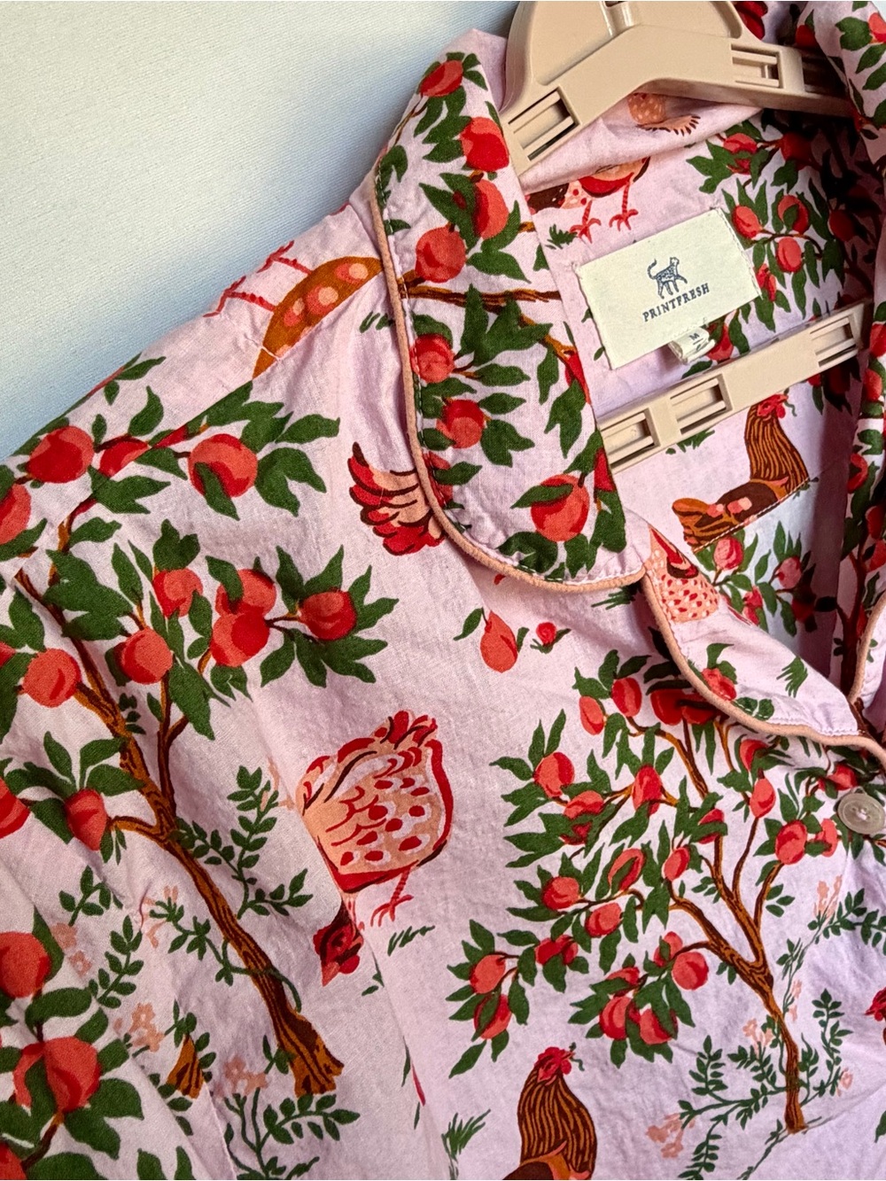 Printfresh Hen House Chicken Orchard Pajama Top Sz M Pink Organic Cotton Cottage - Picture 12 of 16